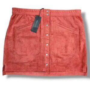 BCBGMAXAZRIA Red Orange Faux Suede Button Down Skirt Size M